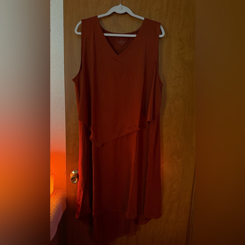 Nwot Cuddl Duds Silky Tank Dress With Asymmetrical Overlay, Size 3x